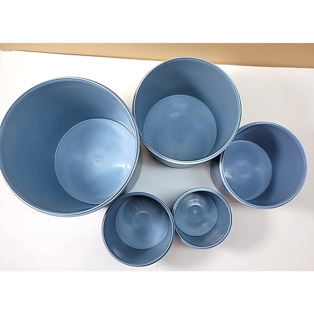 Set of 5 Vtg Plasvale Cornflower Blue Round Plastic Nesting Containers/Canisters